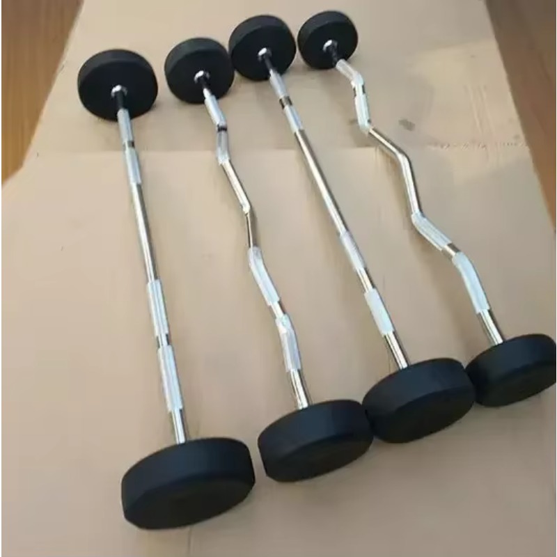 Olympic Barbell 20Kg - Round Rubber Coated Curl Fixed Bar