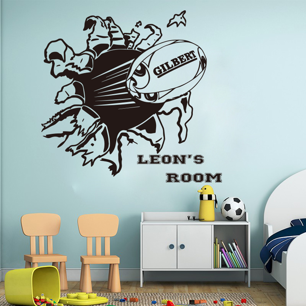 Home Gym Wallpaper - Personalized Name Rugby Wall Sticker Boy