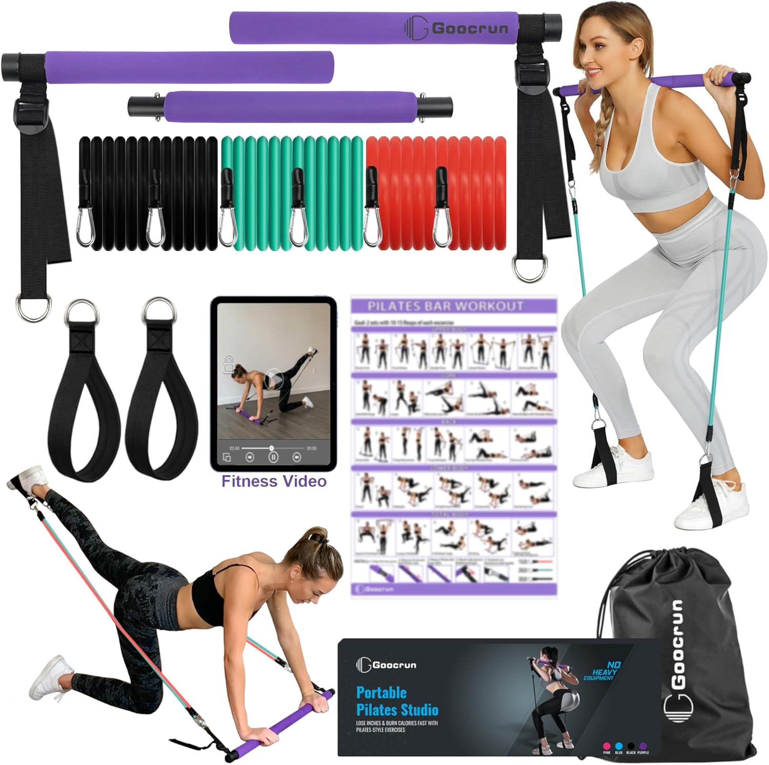 Portable Pilates Bar Kit with  - Home Gym Video 리뷰 및 가격