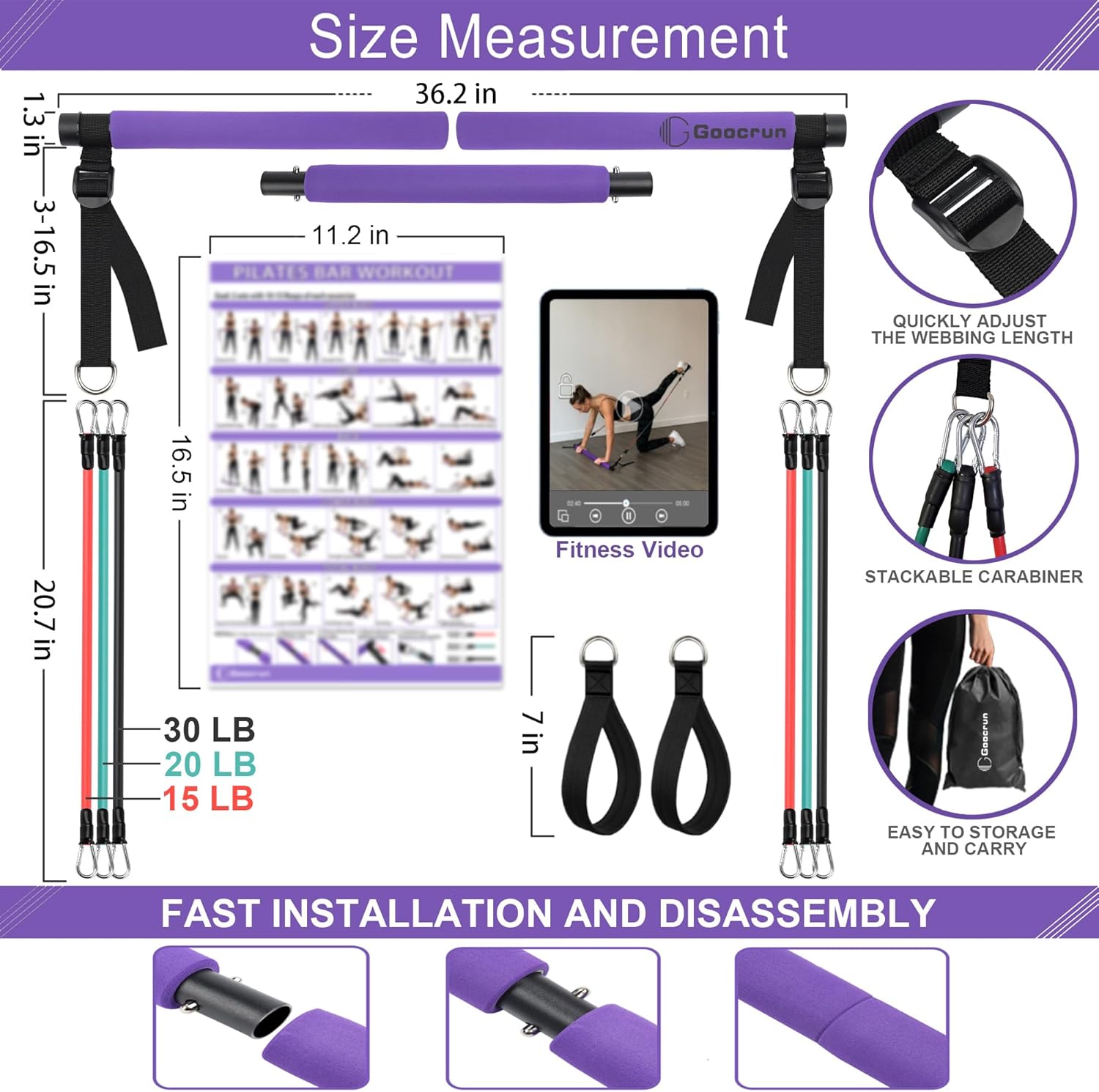 Portable Pilates Bar Kit with  - Home Gym Video 리뷰 및 가격